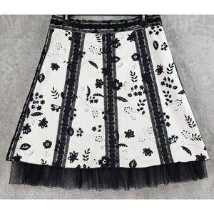New York City Design Co Skirt Womens 10 Black White Floral Lace Trim Knee Length
